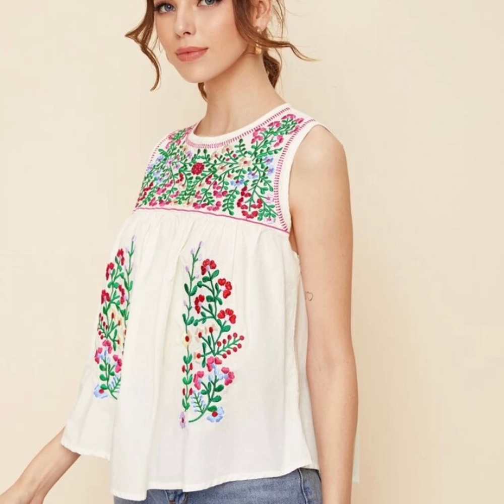 SHEIN 100% Cotton Embroidered Sleeves Top - Picture 11 of 14